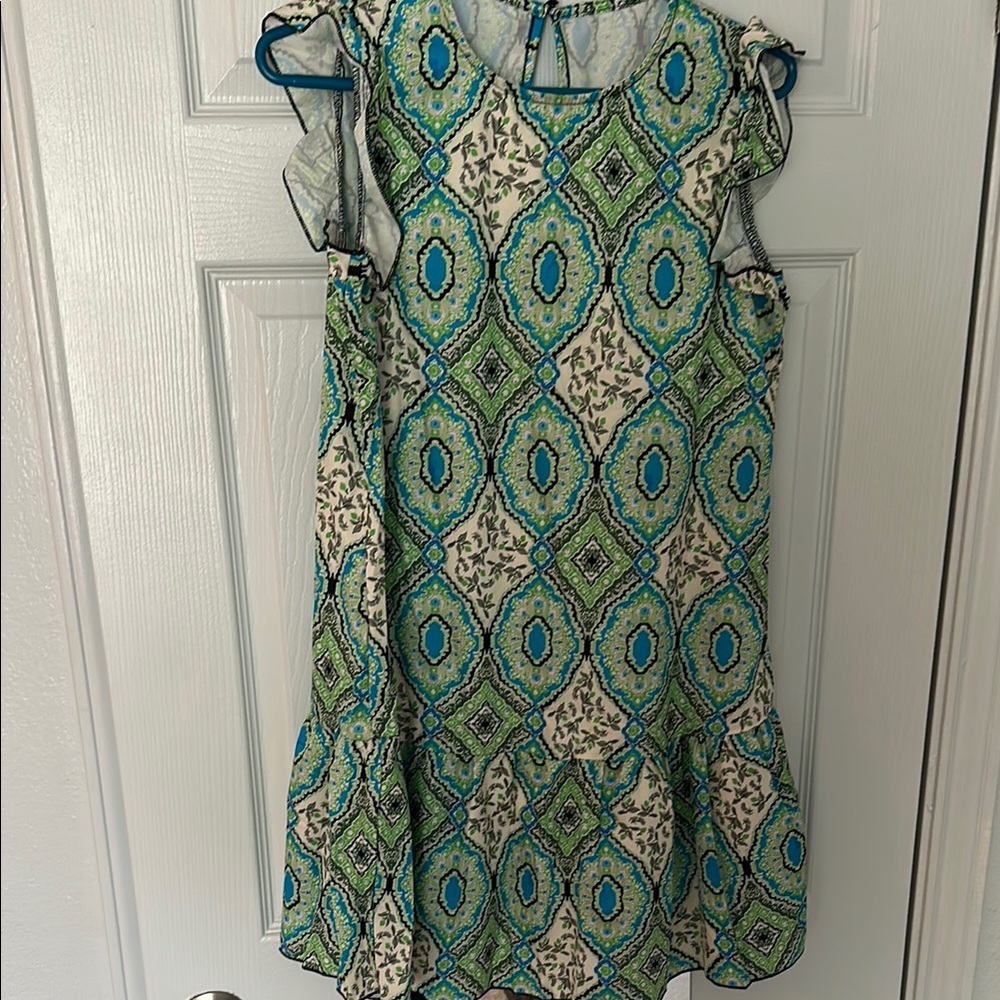 SHEIN Blue and Green Patterned Dress